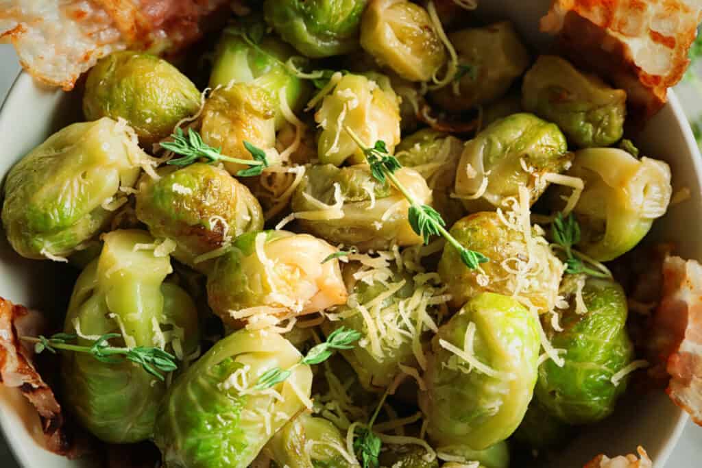 Brussel sprouts with cheese sprinkled on top