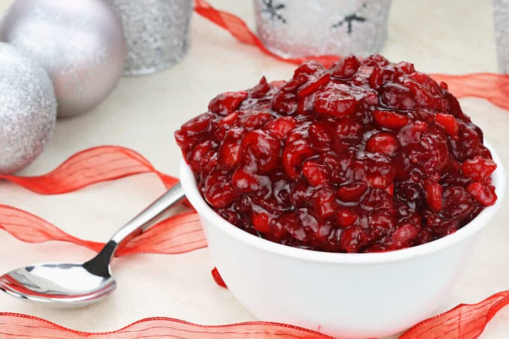 Fresh homemade cranberry relish made from fresh cranberries, pineapples, walnuts, and celery