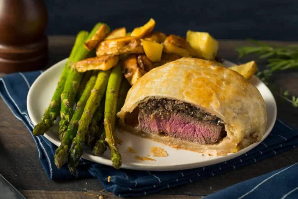 Homemade gourmet individual Beef Wellington ready to eat