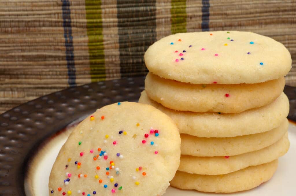 Sweet sugar cookies with colorful sprinkles on top