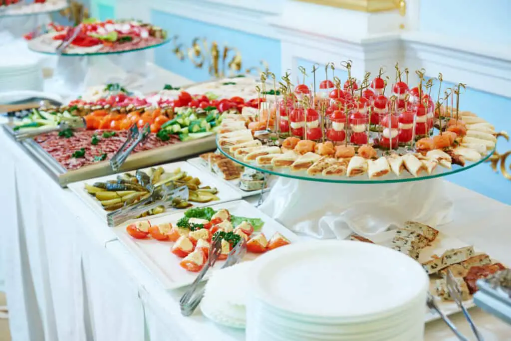Appetizers set up for a wedding reception