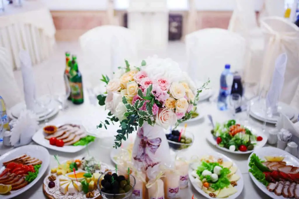 Food at a wedding reception table