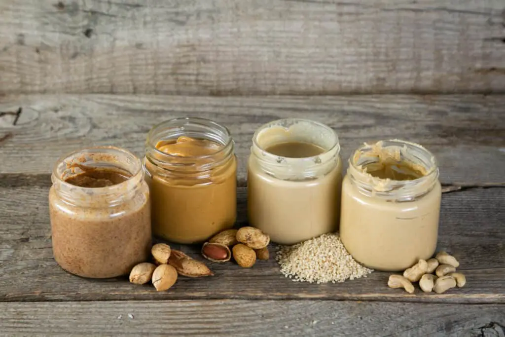 Selection of nut butter - peanut, cashew, almond, and sesame seed