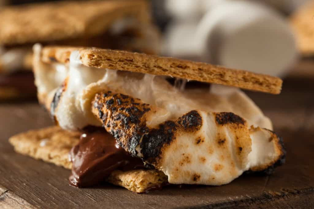 Roasted marshmallows and gooey chocolate in between graham crackers