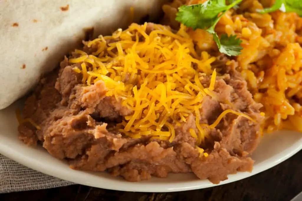 Homemade Refried Beans with Cheese and Rice