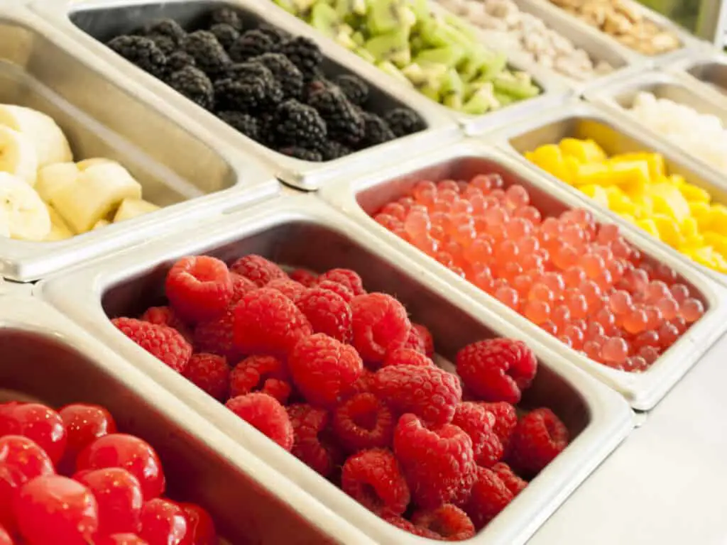 Various fruit toppings for ice cream
