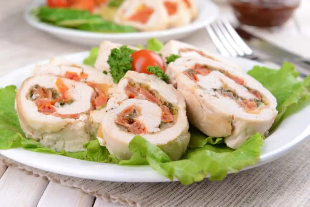 Delicious chicken roll on a plate on a plate