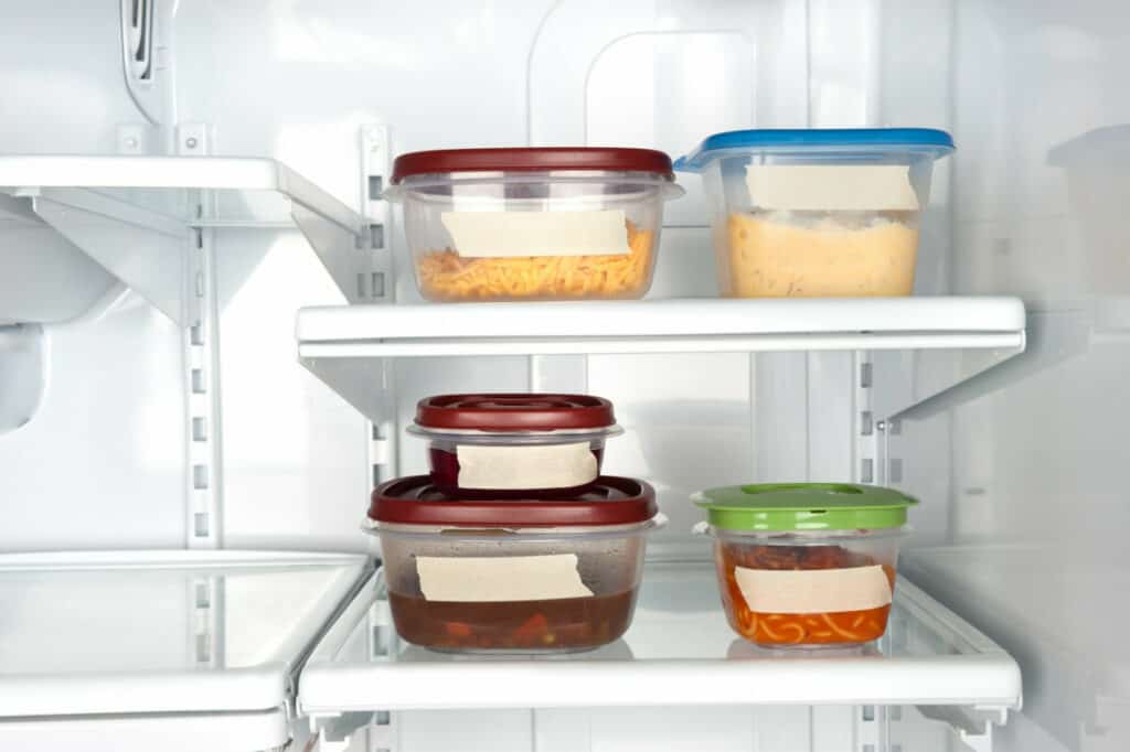 Food in Tupperware containers in a fridge