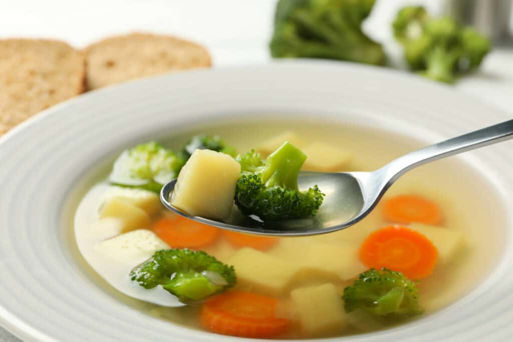 Soup with broccoli, carrot, and potatoes