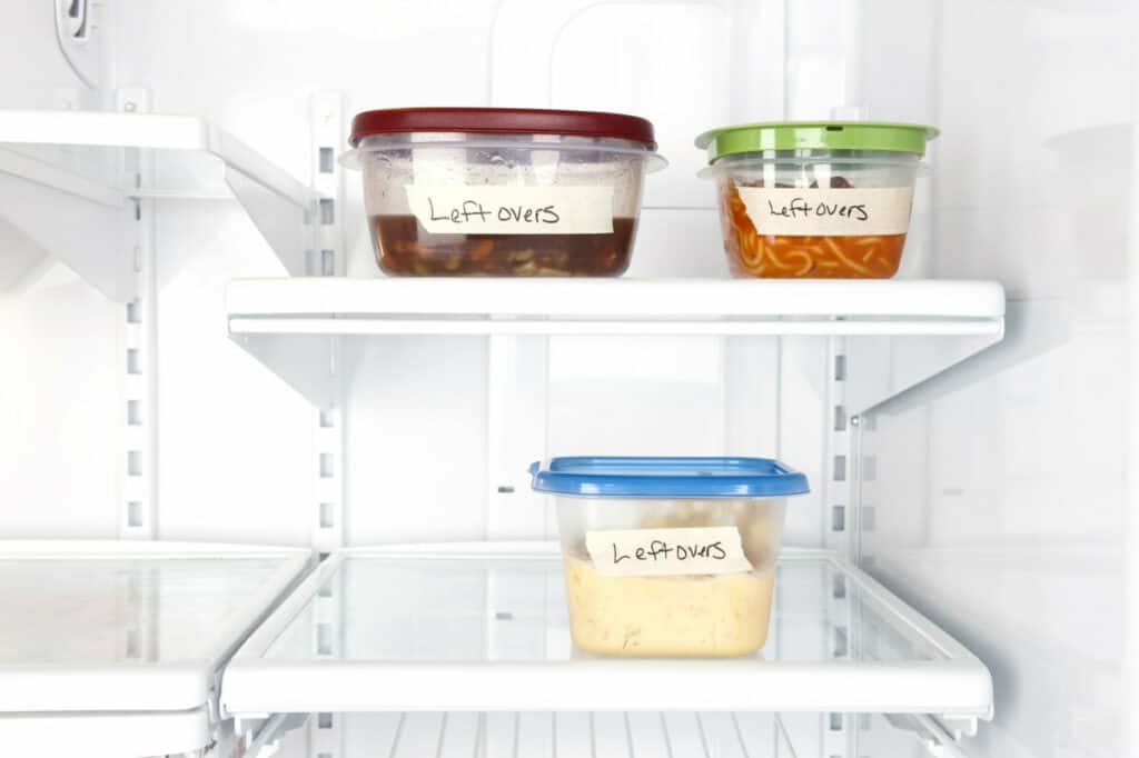 Containers of leftovers in fridge