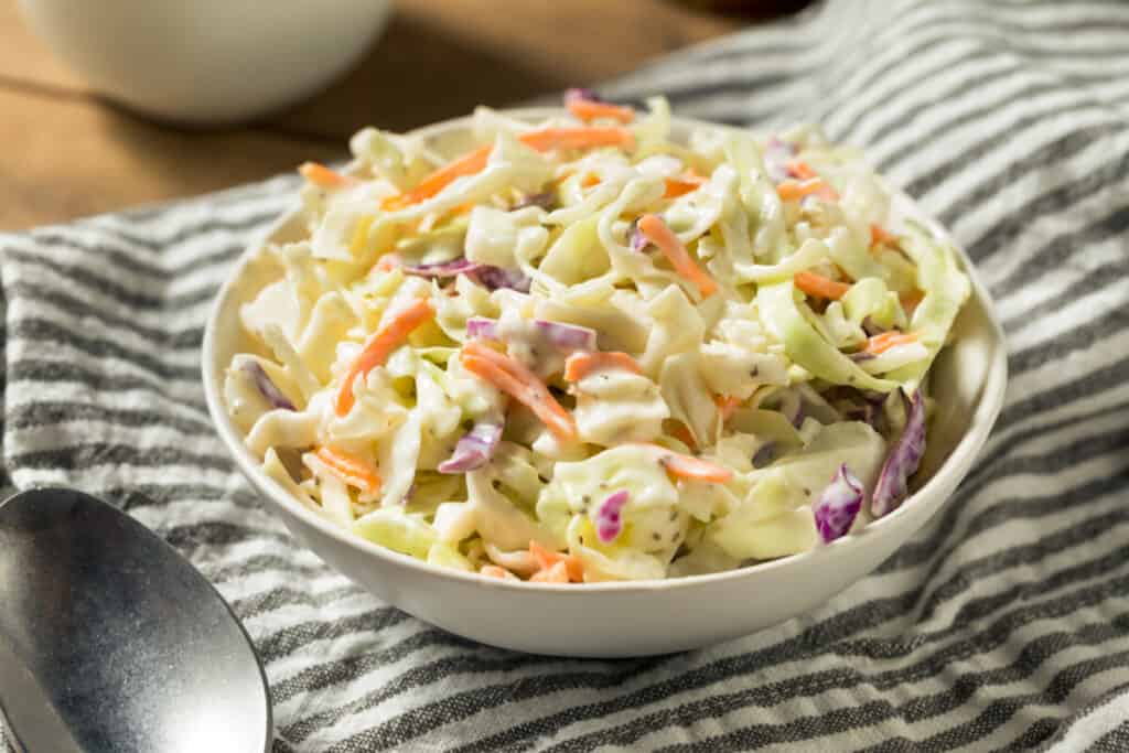 Homemade cabbage coleslaw with mayo and carrots