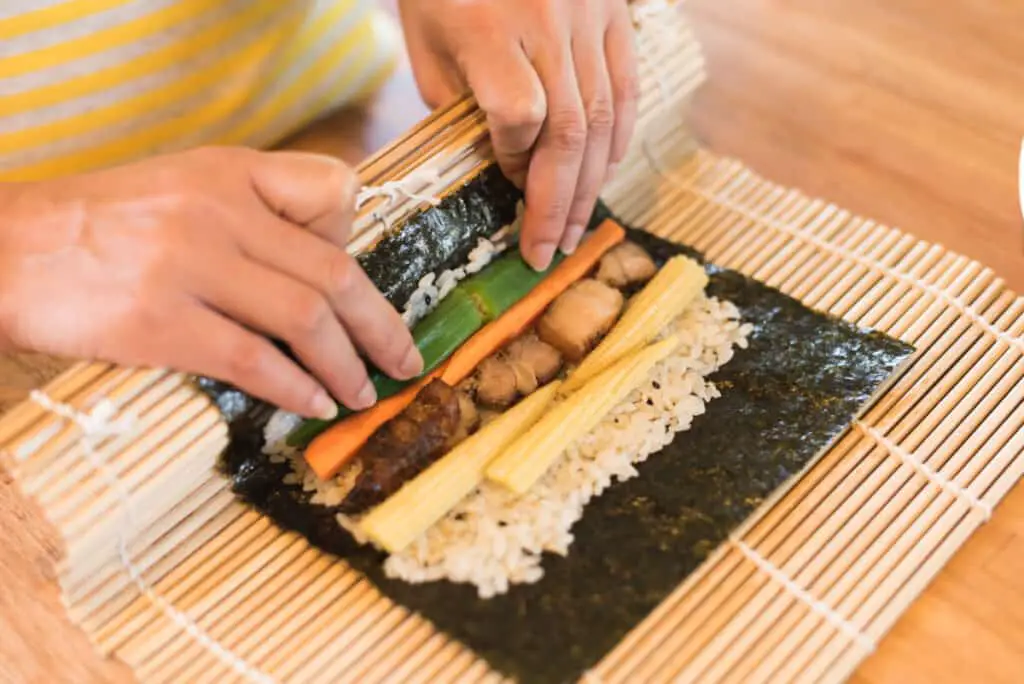 Preparing and making homemade sushi at home