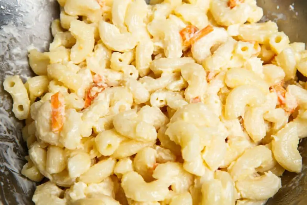 Macaroni salad with bell peppers and mayonnaise