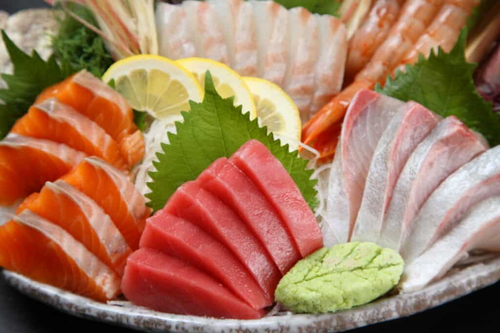 Three varieties of fresh sashimi combo.