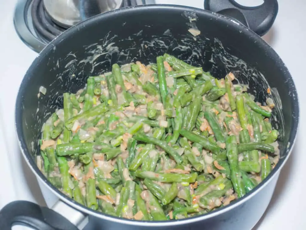 Green beans, cream of mushroom soup, and French fried onions.