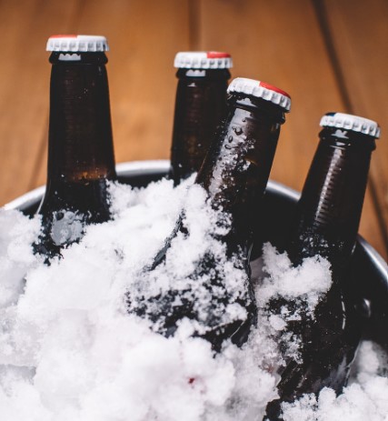 beer in a cooler of ice